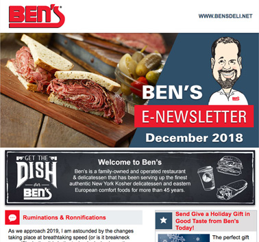 Ben's Kosher Deli: E-Newsletter